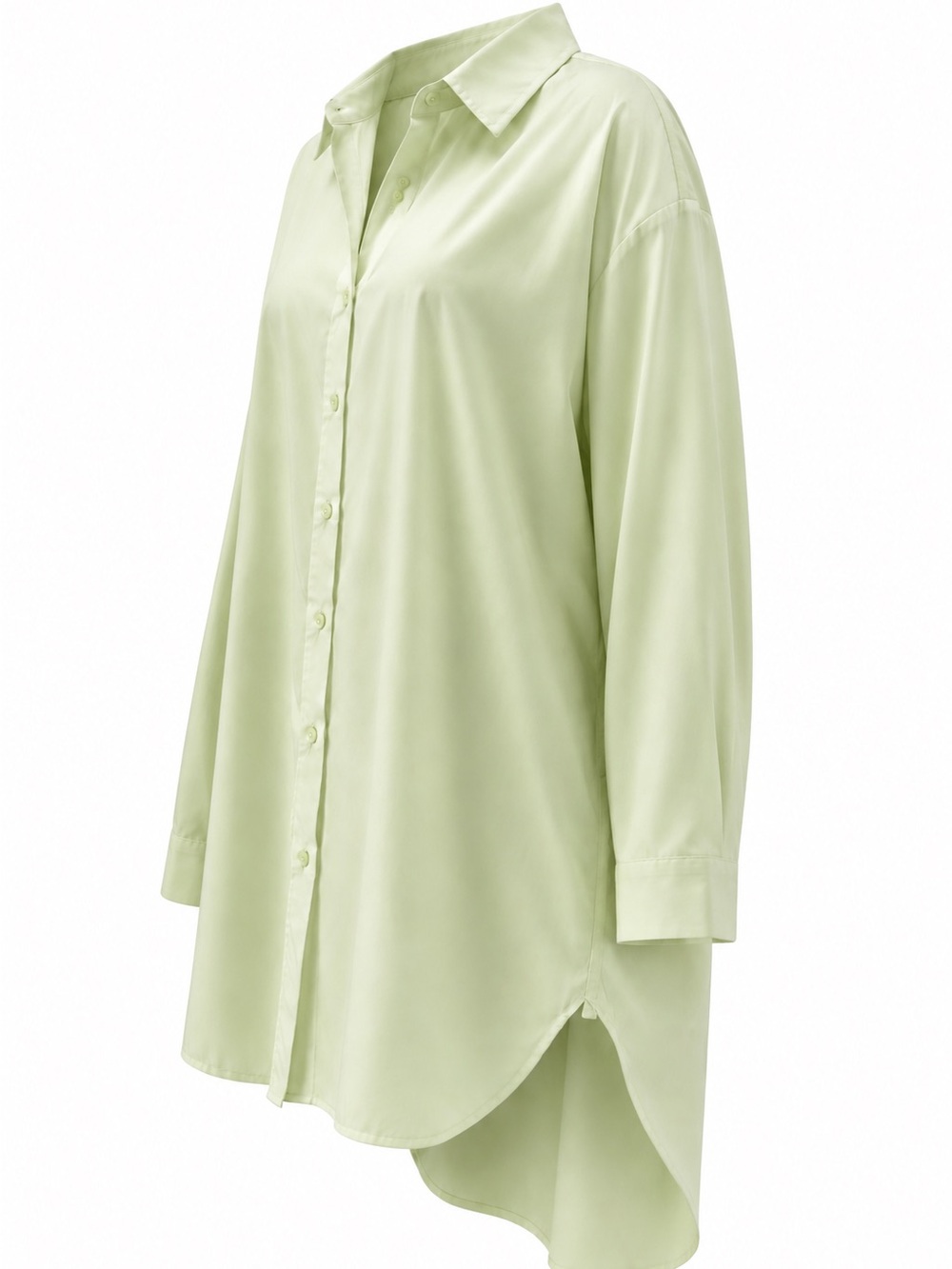 Relaxed Light Green Button-Down Tunic Shirt modest long sleeve cotton top